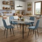 Set Masa fixa Atlas Marble Gri cu 4 Scaune Gya Turcoaz