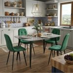 Set Masa fixa Atlas Marble Gri cu 4 Scaune Gya Verde