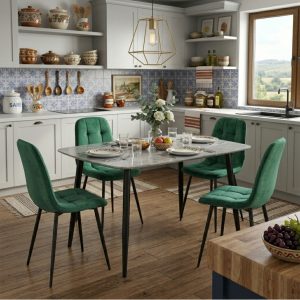 Set Masa fixa Atlas Marble Gri cu 4 Scaune Gya Verde