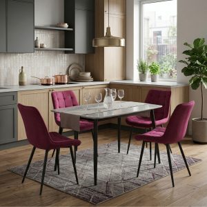 Set Masa fixa Atlas Marble Gri cu 4 Scaune Onix Bordo