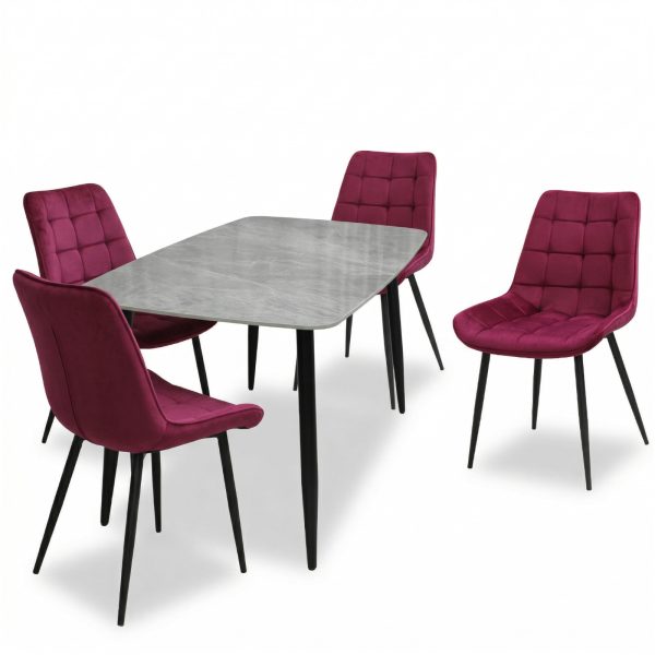 Set Masa fixa Atlas Marble Gri cu 4 Scaune Onix Bordo1