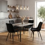 Set Masa fixa Atlas Marble Gri cu 4 Scaune Onix Negru