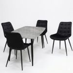 Set Masa fixa Atlas Marble Gri cu 4 Scaune Onix Negru1