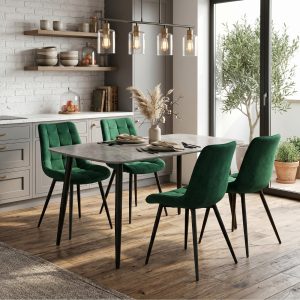 Set Masa fixa Atlas Marble Gri cu 4 Scaune Onix Verde