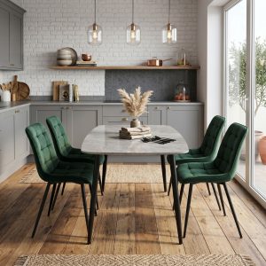 Set Masa fixa Atlas Marble Gri cu 4 Scaune Onix Verde inchis