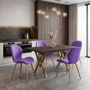 Set masa fixa Arta Wenge cu 4 scaune Opal Mov Picioare Gold Rose