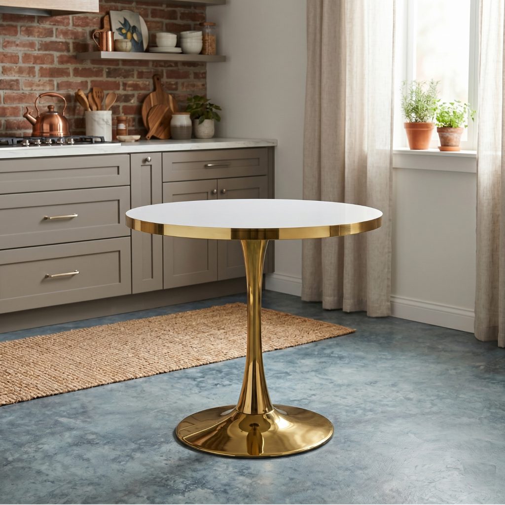Masa fixa Rotunda Lyma Gold Alba 80 cm