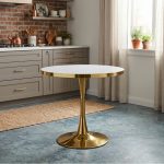 Masa fixa Rotunda Lyma Gold Alba 80 cm