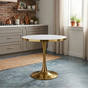Masa fixa Rotunda Lyma Gold Alba 80 cm