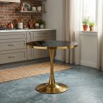 Masa fixa Rotunda Lyma Gold Negru Marmorat 80 cm