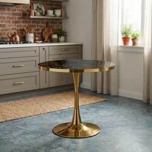 Masa fixa Rotunda Lyma Gold Negru Marmorat 80 cm