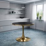 Masa fixa Rotunda Lyma Negru Marmorat Gold 90 cm