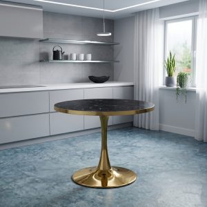Masa fixa Rotunda Lyma Negru Marmorat Gold 90 cm