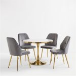 Set Masa Lyma Alba Gold 90 cm cu 4 Scaune Elira Gri1