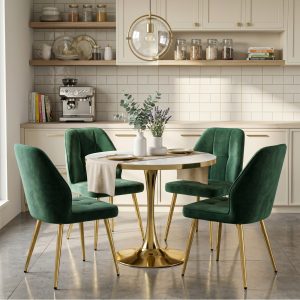Set Masa Lyma Alba Gold 90 cm cu 4 Scaune Elira Verde