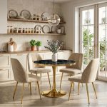 Set Masa Lyma Negru Marmorat Gold 80 cm cu 4 Scaune Elira Capucino