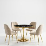 Set Masa Lyma Negru Marmorat Gold 80 cm cu 4 Scaune Elira Capucino1