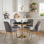 Set Masa Lyma Negru Marmorat Gold 80 cm cu 4 Scaune Elira Gri