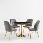Set Masa Lyma Negru Marmorat Gold 80 cm cu 4 Scaune Elira Gri1