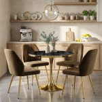 Set Masa Lyma Negru Marmorat Gold 80 cm cu 4 Scaune Elira Maro
