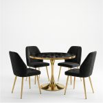 Set Masa Lyma Negru Marmorat Gold 80 cm cu 4 Scaune Elira Negru 1