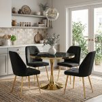 Set Masa Lyma Negru Marmorat Gold 80 cm cu 4 Scaune Elira Negru