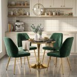 Set Masa Lyma Negru Marmorat Gold 80 cm cu 4 Scaune Elira Verde