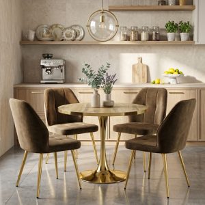 Set Masa Lyma Nuc Deschis Gold 80 cm cu 4 Scaune Elira Maro