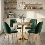 Set Masa Lyma Nuc Deschis Gold 80 cm cu 4 Scaune Elira Verde