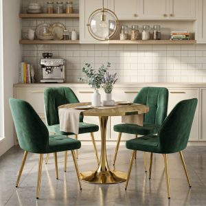 Set Masa Lyma Nuc Deschis Gold 80 cm cu 4 Scaune Elira Verde