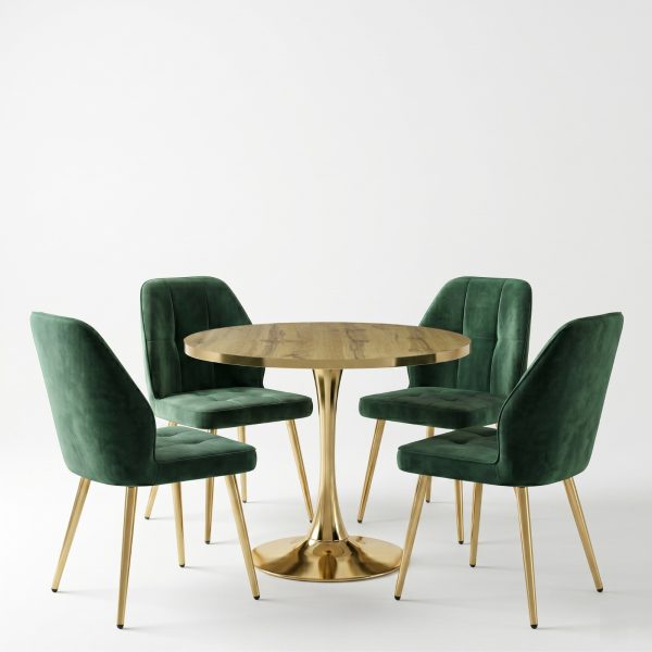Set Masa Lyma Nuc Deschis Gold 80 cm cu 4 Scaune Elira Verde1