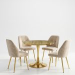 Set Masa Lyma Nuc Deschis Gold 90 cm cu 4 Scaune Elira Capucino1