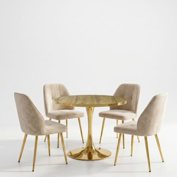 Set Masa Lyma Nuc Deschis Gold 90 cm cu 4 Scaune Elira Capucino1
