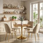 Set Masa Lyma Nuc Gold 80 cm cu 4 Scaune Elira Capucino