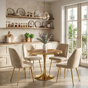Set Masa Lyma Nuc Gold 80 cm cu 4 Scaune Elira Capucino