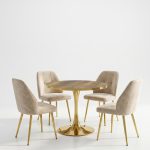 Set Masa Lyma Nuc Gold 80 cm cu 4 Scaune Elira Capucino1