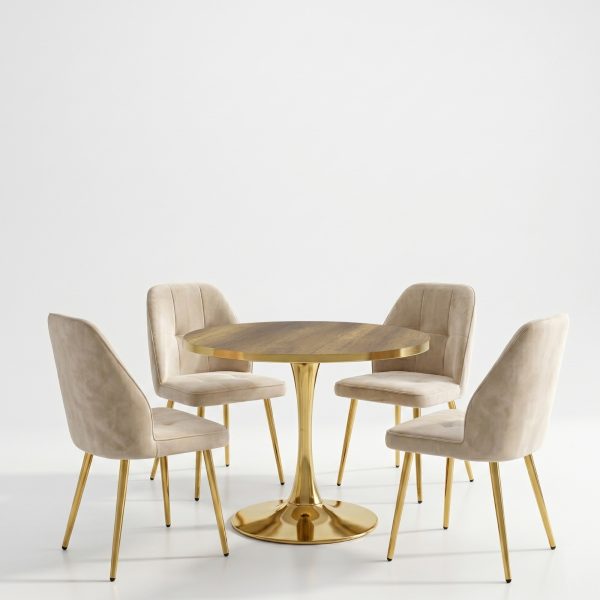 Set Masa Lyma Nuc Gold 80 cm cu 4 Scaune Elira Capucino1