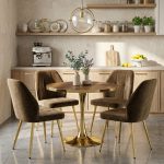 Set Masa Lyma Nuc Gold 80 cm cu 4 Scaune Elira Maro