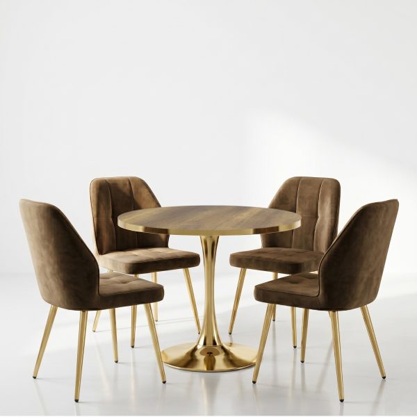 Set Masa Lyma Nuc Gold 80 cm cu 4 Scaune Elira Maro1