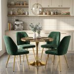 Set Masa Lyma Nuc Gold 80 cm cu 4 Scaune Elira Verde