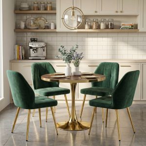 Set Masa Lyma Nuc Gold 80 cm cu 4 Scaune Elira Verde