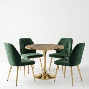 Set Masa Lyma Nuc Gold 80 cm cu 4 Scaune Elira Verde1