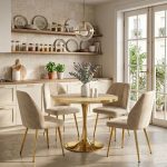 Set Masa Lyma Stejar Gold 80 cm cu 4 Scaune Elira Capucino