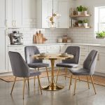 Set Masa Lyma Stejar Gold 80 cm cu 4 Scaune Elira Gri