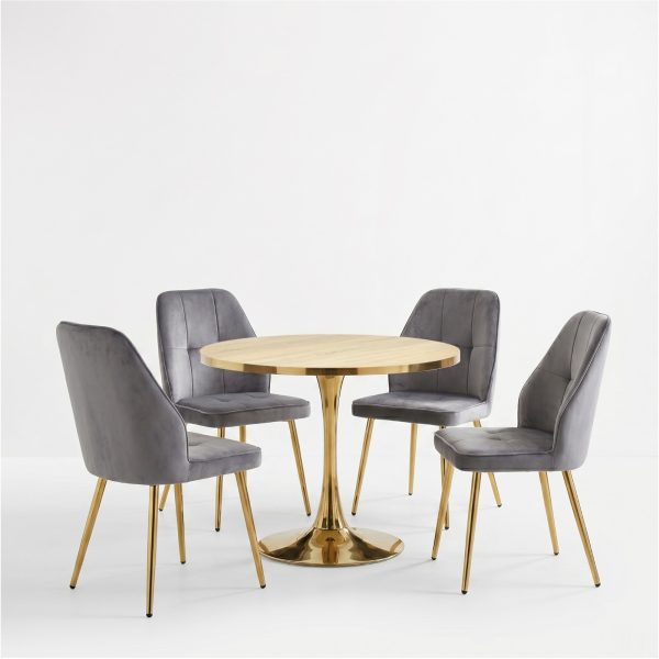 Set Masa Lyma Stejar Gold 80 cm cu 4 Scaune Elira Gri1