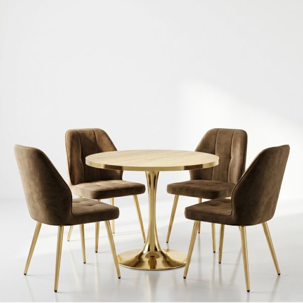 Set Masa Lyma Stejar Gold 80 cm cu 4 Scaune Elira Maro1