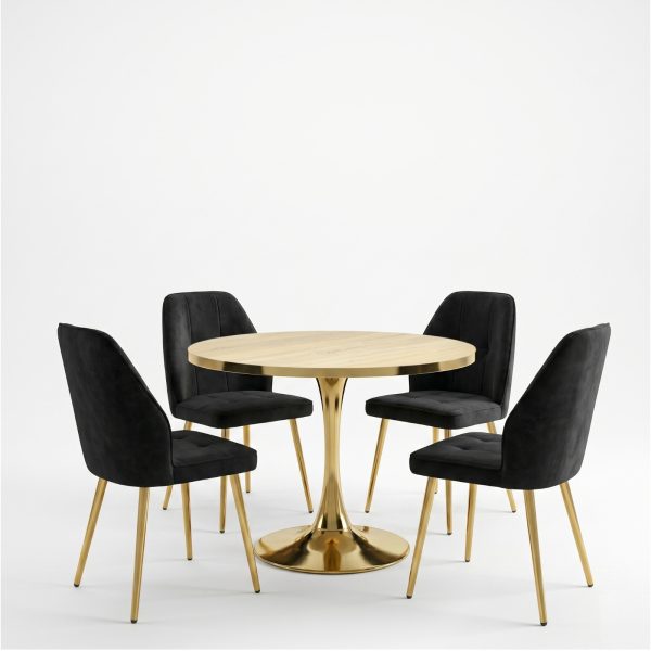 Set Masa Lyma Stejar Gold 80 cm cu 4 Scaune Elira Negru1