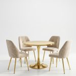 Set Masa Lyma Stejar Gold 90 cm cu 4 Scaune Elira Capucino1