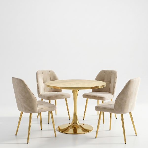 Set Masa Lyma Stejar Gold 90 cm cu 4 Scaune Elira Capucino1