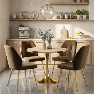 Set Masa Lyma Stejar Gold 90 cm cu 4 Scaune Elira Maro